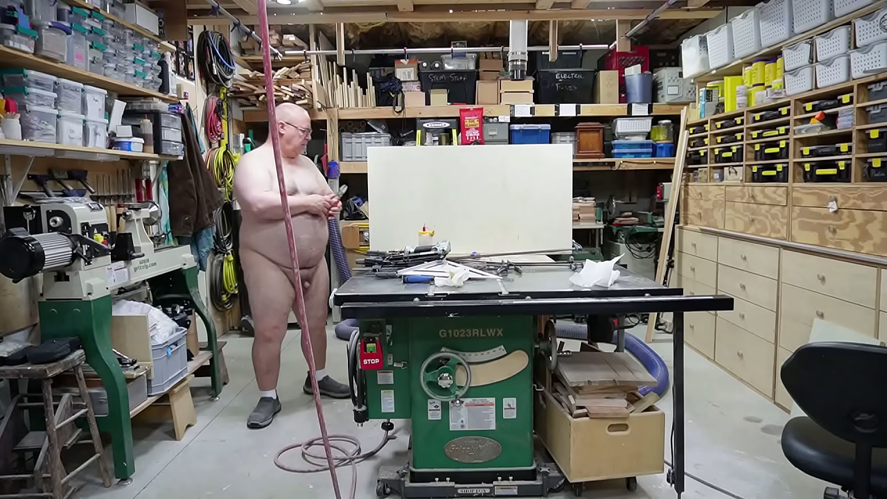 Naked Handyman Building Shelves