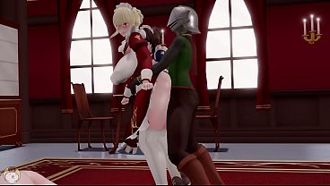 MMD - Three consecutive sex sessions with the big boob maids from morning till night