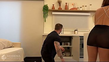Plumber Couldn't Resist the Hot Married Woman Showing Off - Had Sex in the Kitchen Standing Up and on All Fours