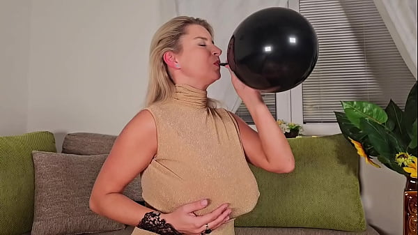 Blowing Balloon And Jump On It With Super Slowmotion Bouncing Boobs