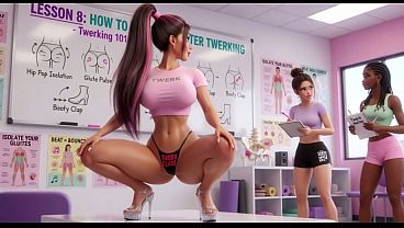 Sensual Twerking Class with Voluptuous Instructor Teaching Advanced Moves to Enthusiastic Students (AI generated)