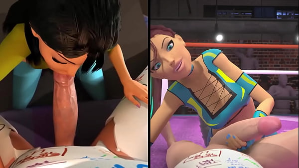 AT-3DGSpot - Hot Girls Deepthroat A Big Cock In SPLIT-SCREEN COMP! 3D CARTOON PORN!