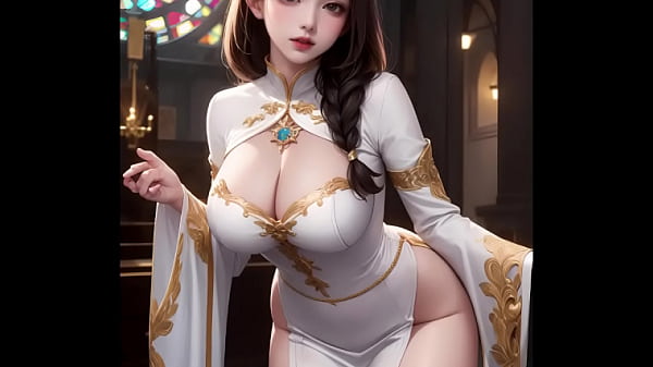 AI model, sexy nun with big tits in the church