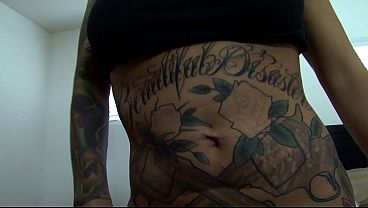 Tatted Brunette With Big Tits Gets Her Smooth Pussy Stuffed