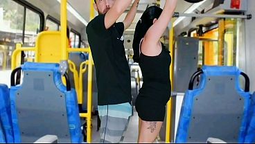 Brunette groping on the bus