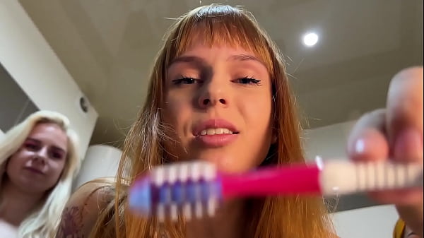 POV Brush Your Teeth With The Toothbrush That Was In The Asses And Pussies Of The Three Mistresses