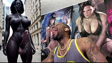 Long Hard Cock Transgender Ebony Girl Cumming In Public, AI Generated