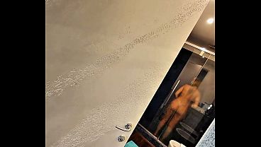A nosy neighbor spies on me while I'm taking a shower and ends up fucking me hard and cumming all over me