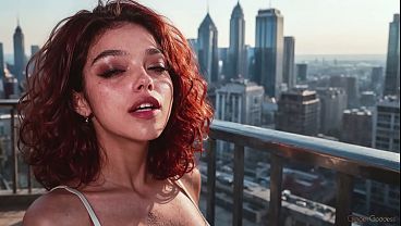 Hot redhead girl gets wild on a big hard cock.[AI]