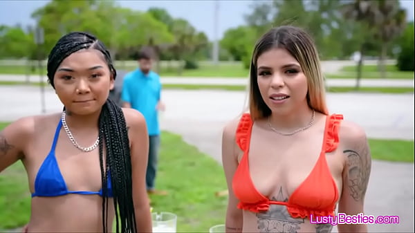 Interracial bikini besties sharing dick in foursome