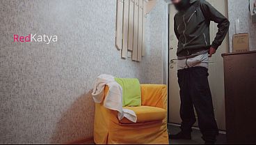 Russian casual sex with delivery. Penis sleeve. Creampie.
