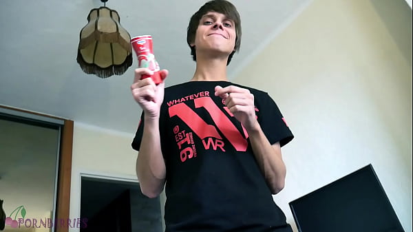 Cute twink sucks dick of his friend, using a st...