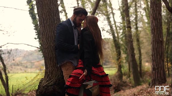 Russian brunette takes cock in the woods dressed as a flamenco dancer