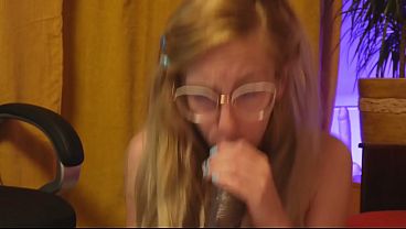 Blonde girl sucks BBC for the first time