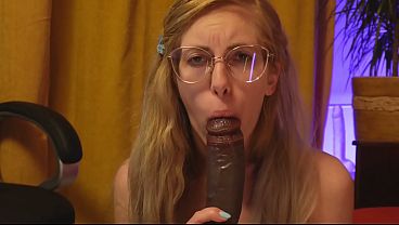 Blonde girl sucks BBC for the first time