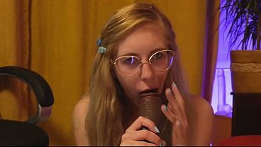 Blonde girl sucks BBC for the first time