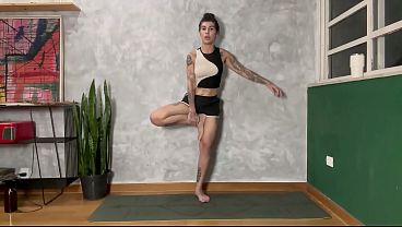 Hot tat girl in Yoga class at home