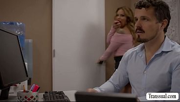Slut secretary watches her TS boss jerking off