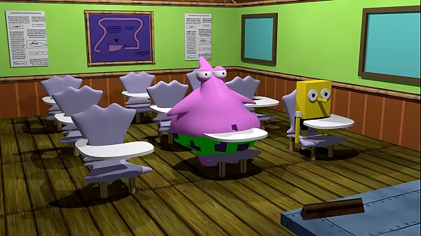 Threesome between Patrick Star, SpongeBob and Mrs. Puff, sex in the driving school