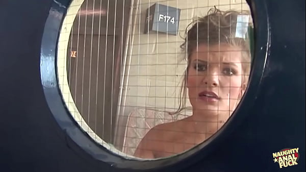 Big tits blonde is being locked in the bathroom and fucked by two huge rods