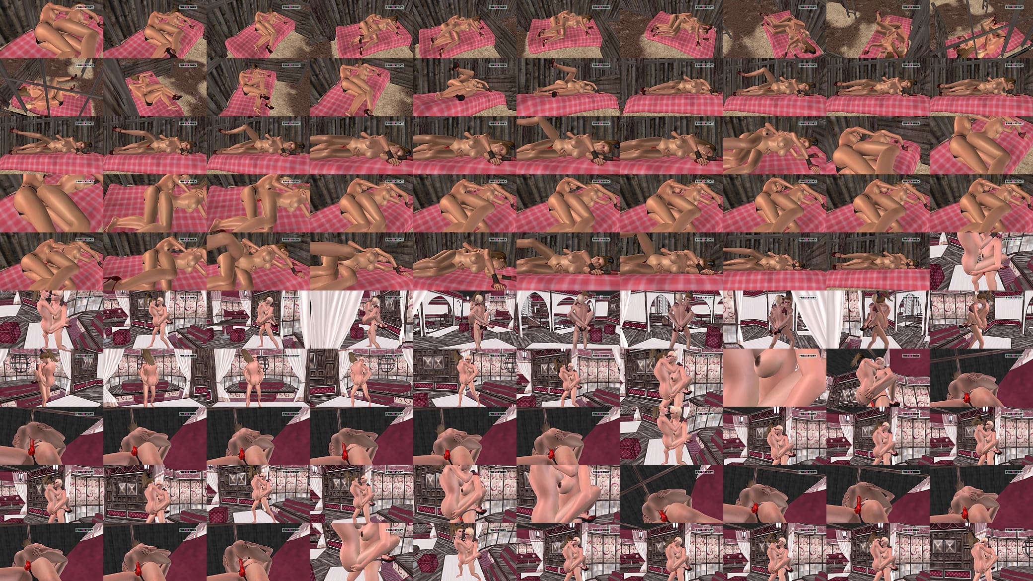 An animated 3D lesbian girls having sex in two different positions using strapon 预览图