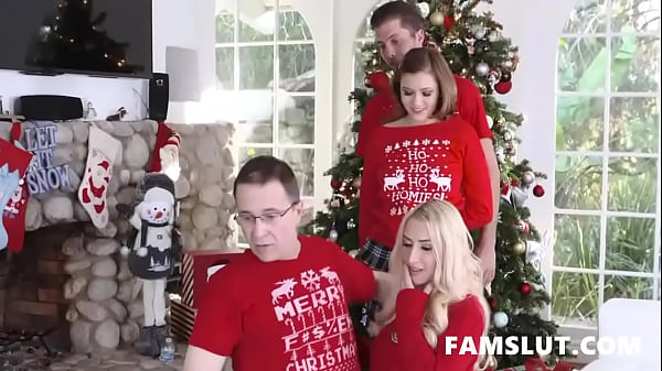 Step Sister Teases Her Brother's Cock While on Their Christmas Party