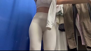 Dressing room. Cmera show. Russian girl with big boobs and nipples change clothes. Kriss Wou