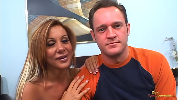 Busty wife moans as she is fucked by a hot guy while her husband watches.