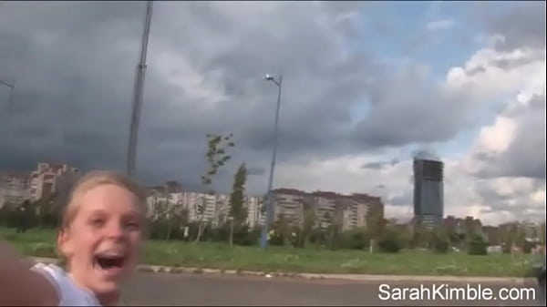 Sweet Sarah Kimble roller blade on the part and showing her pussy closeup naked outdoor