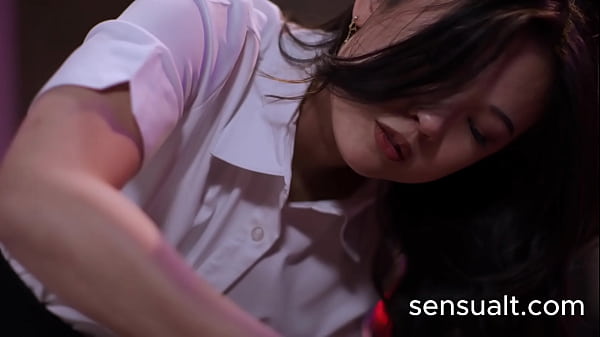 Asian teen share huge dick with her tranny frie...