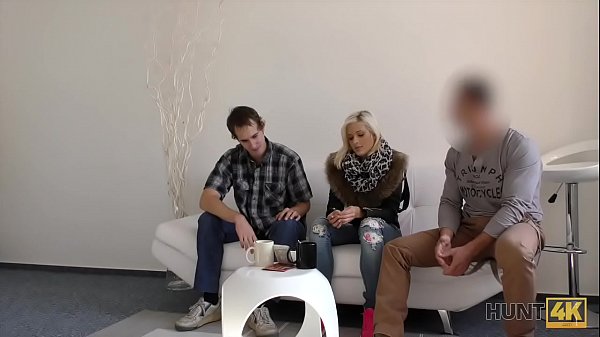 HUNT4K. Rich guy plays with blonde's pussy in front of her cuckold