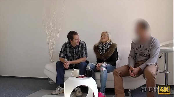 HUNT4K. Rich guy plays with blonde's pussy in front of her cuckold