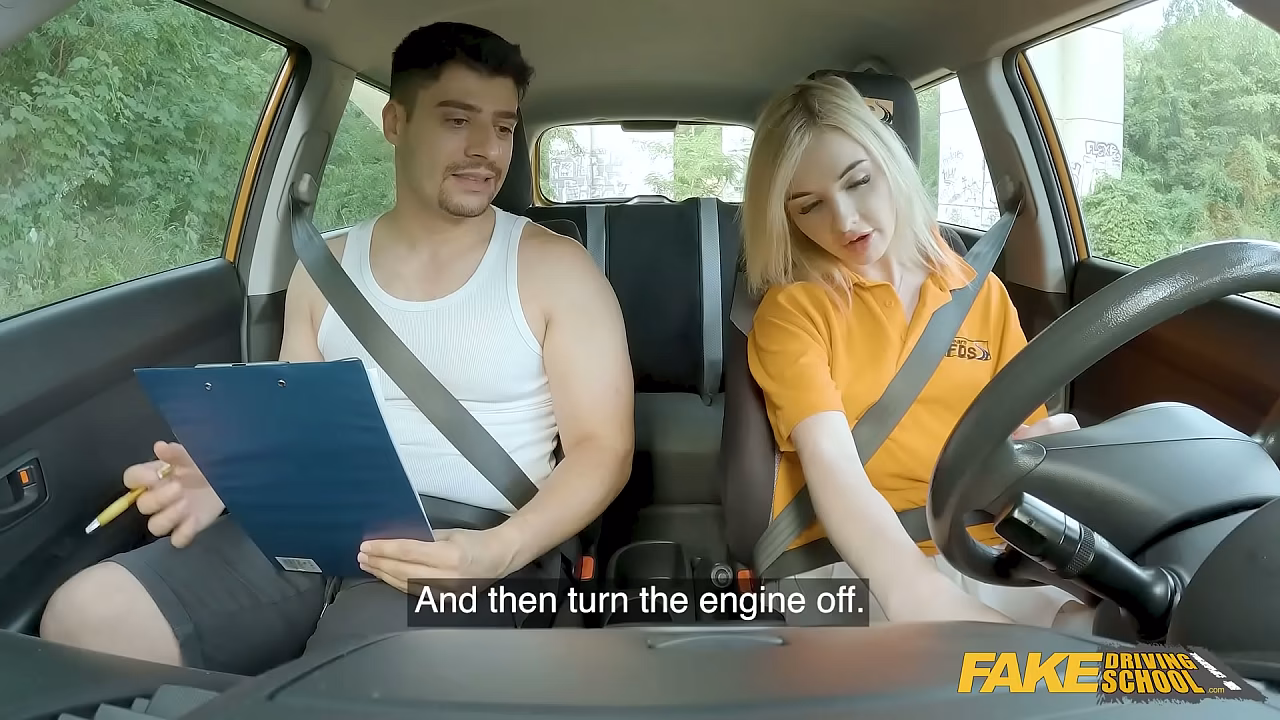 Cute petite British blonde loves hard sex outside - Fake Driving School