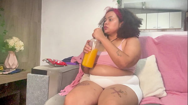 BBW Farting While eating and Watching TV in White Shorts