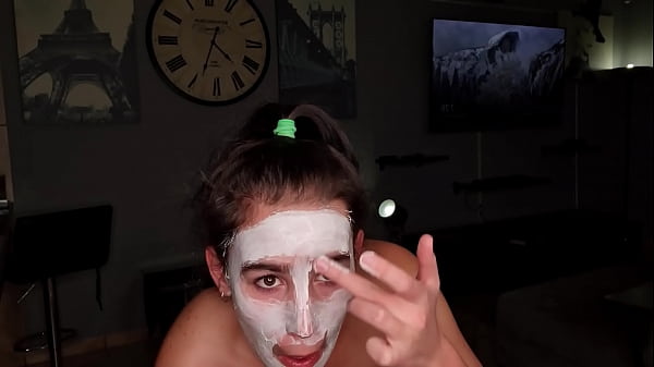 Getting a eye and face cum and piss treatment by cock while wearing a moisturizing skin face mask | spa day
