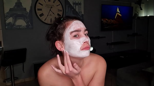 Getting a eye and face cum and piss treatment by cock while wearing a moisturizing skin face mask | spa day
