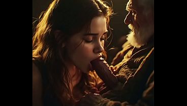 Old grandpa sucked by Cute teen her mouth skills so good he almost can't hold his cum Real blowjob voice over ( AI generated) Moaning sounds of real pleasure lile Oldje