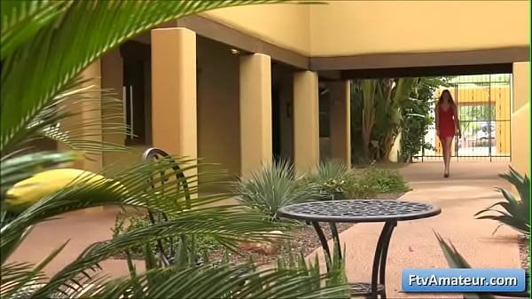 Lovely busty teen amateur Aveline fuck her juicy pussy deep and tender with a big banana on the stairs