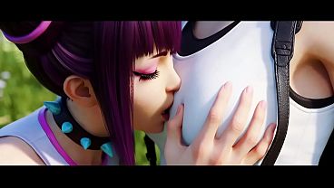 Tifa Lockhard x Juri Han lesbian kissing (Final Fantasy VII, Street Fighter/AI generated)