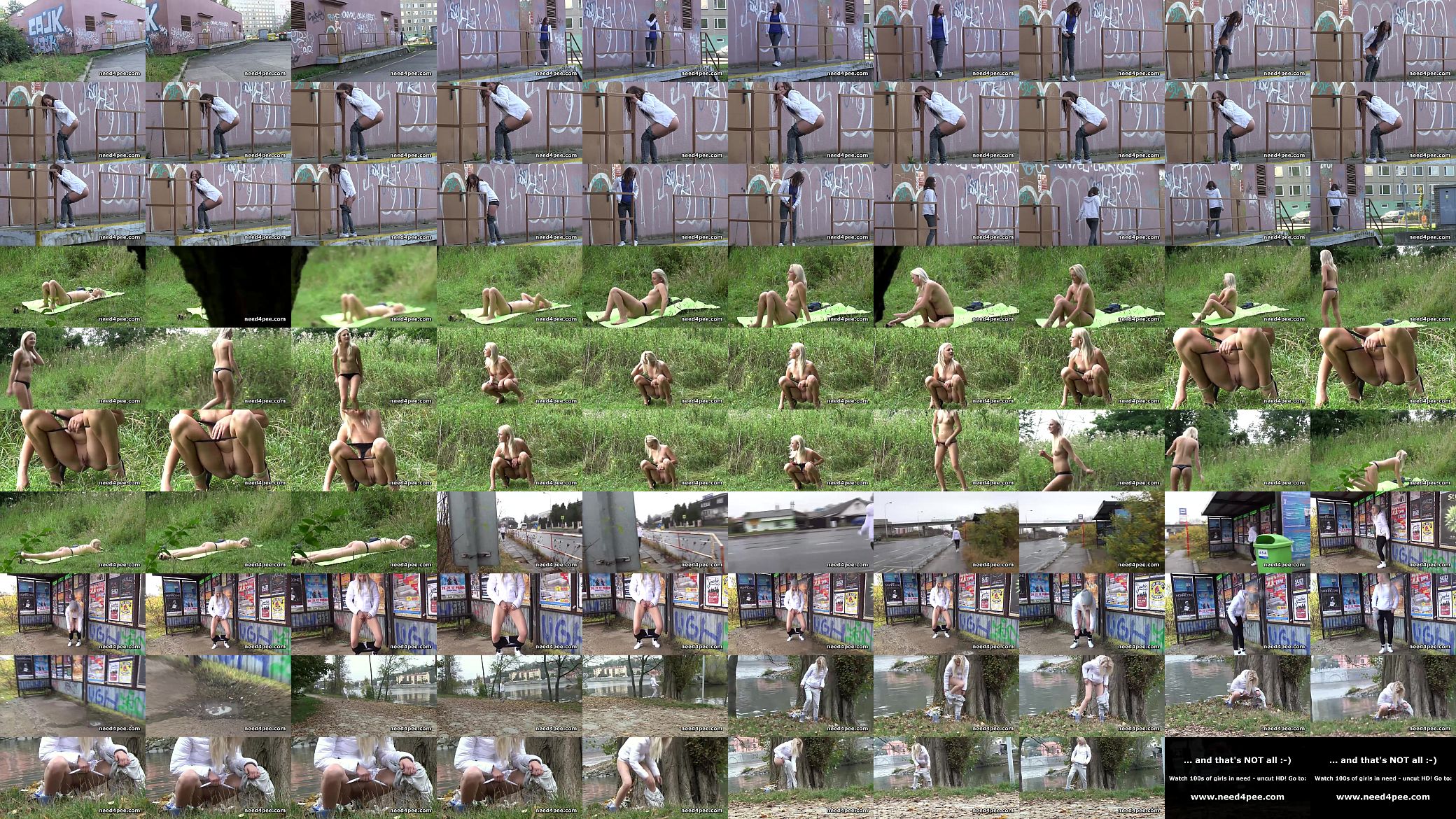 Naked blonde tanning in public takes a piss 预览图