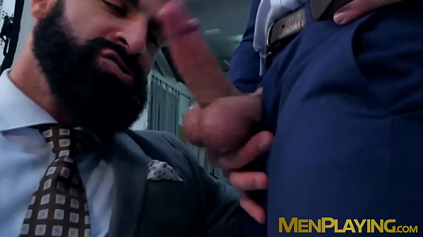 Classy hunk gives a sloppy blowjob and has his ass drilled