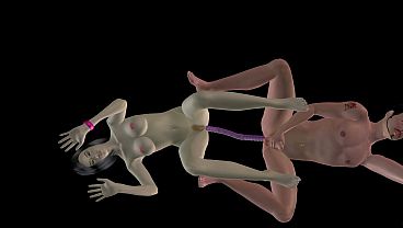 Animated 3D Porn - Beautiful Girl Strap On Fucks Asian Man then Double Dildo Doggy