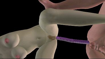 Animated 3D Porn - Beautiful Girl Strap On Fucks Asian Man then Double Dildo Doggy