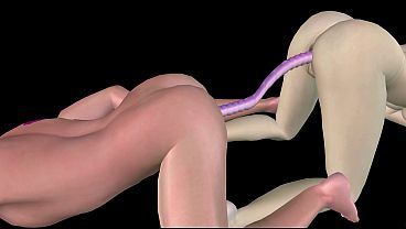 Animated 3D Porn - Beautiful Girl Strap On Fucks Asian Man then Double Dildo Doggy