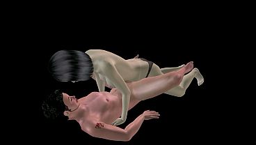 Animated 3D Porn - Beautiful Girl Strap On Fucks Asian Man then Double Dildo Doggy