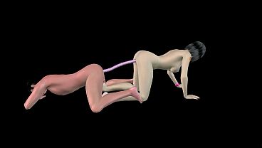 Animated 3D Porn - Beautiful Girl Strap On Fucks Asian Man then Double Dildo Doggy