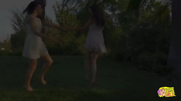Two sweet and naughty angels are kissing and eating each other pussies outdoors