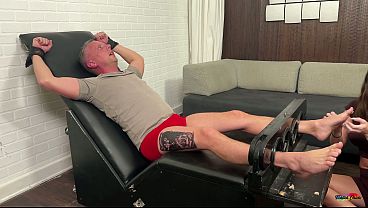 TICKLISH CHICKS - Chad Matlock Gets Locked in Stocks and Mercilessly Tickled by Mandy
