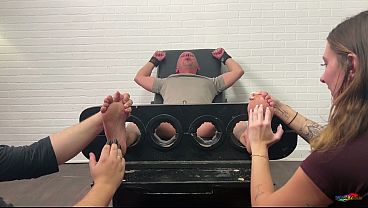TICKLISH CHICKS - Chad Matlock Gets Locked in Stocks and Mercilessly Tickled by Mandy