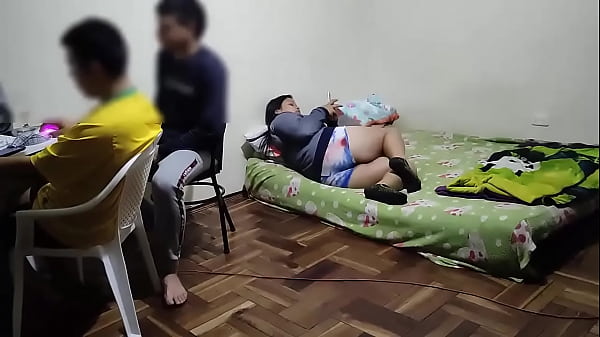 I'm in my best friend's room playing a video game, his wife comes in and without shame or anything she starts to touch my dick then she starts to suck it when her husband is there